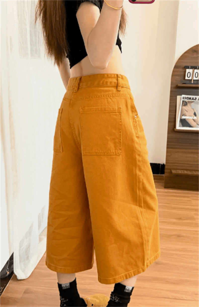 데님 7부 바지 여성 여름 얇은 스타일 작은 키 슬림해 보이는 넓은 다리가 짧다. 바지 도파민 주황색 다용도 캐주얼 바지 상세 이미지 5