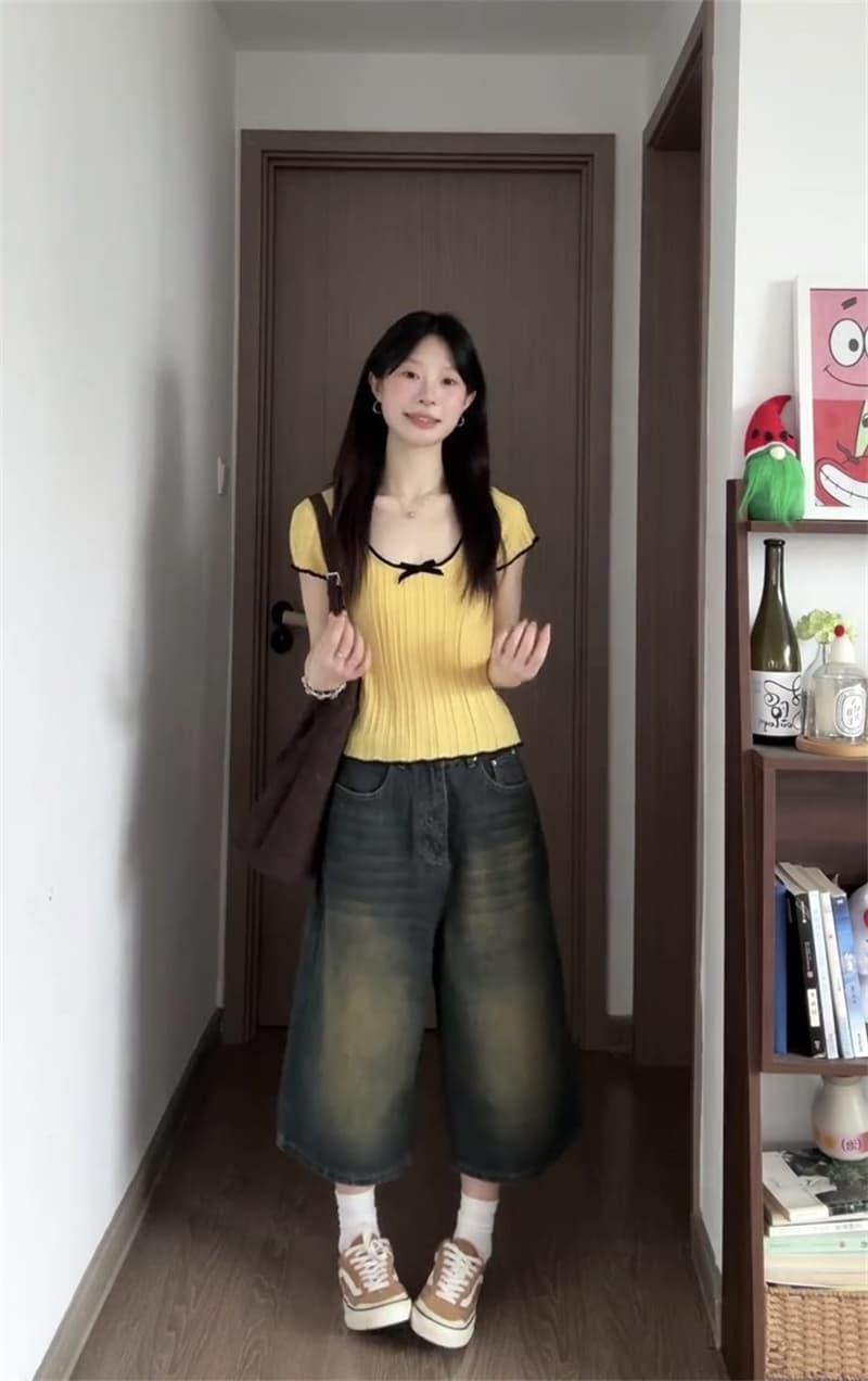 키 큰 남자 7부 바지 여성 여름 폭발 루즈핏 슬림해 보이는 넓은 다리가 짧다. 바지 느긋한 센스 다용도 스트레이트 데님 바지 상세 이미지 2