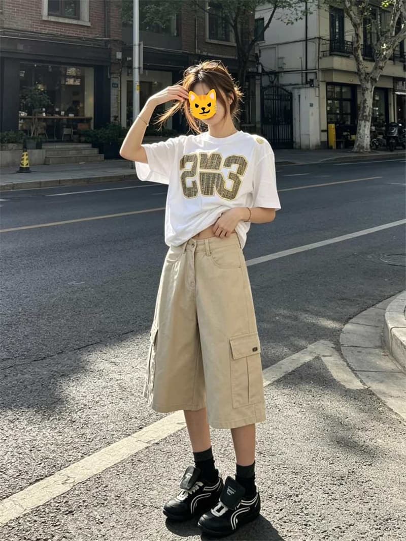 여름 하이웨이스트 7 점 워크웨어 청바지 여성 루즈핏 슬림해 보이는 아메리칸 디자인 센스 바지 이미지 2