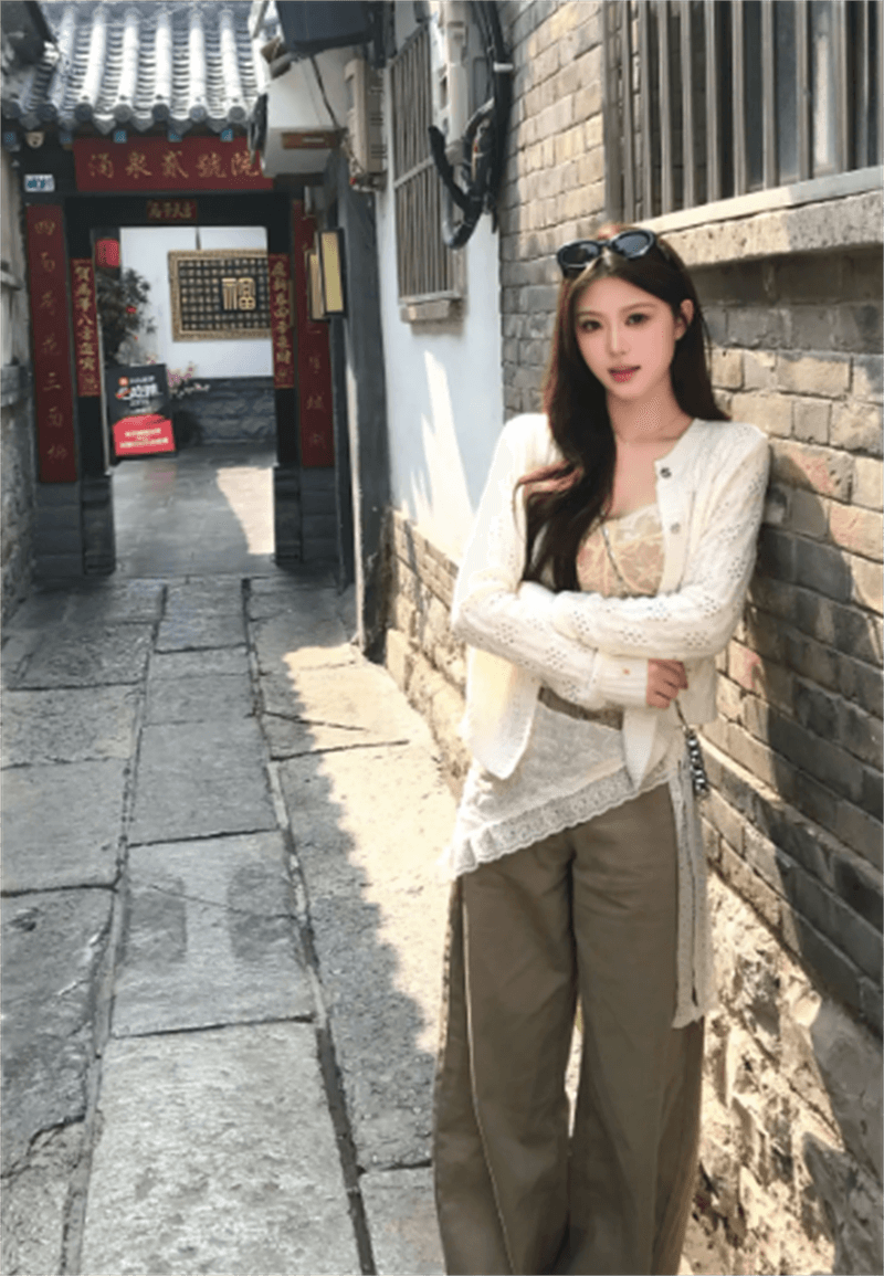 아메리칸 레트로 카키 색 워크웨어 모통이 칼 청바지 여성 봄 2026 새로운 루즈핏 스트레이트 넓은 다리 낫 바지 이미지 2
