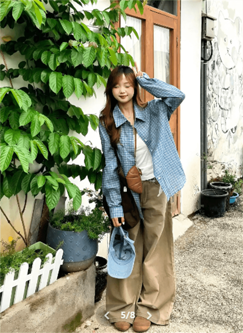 아메리칸 레트로 카키 색 워크웨어 모통이 칼 청바지 여성 여름 2026 새로운 루즈핏 스트레이트 넓은 다리 낫 바지 이미지 4