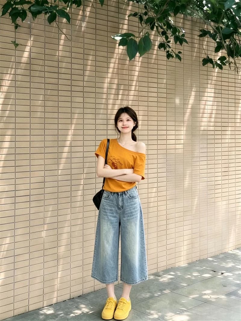 아메리칸 레트로 7 점 청바지 여성 여름 하이웨이스트 루즈핏 슬림해 보이는 8 점 바지 넓은 다리 스트레이트 5 점 반바지 상세 이미지 4