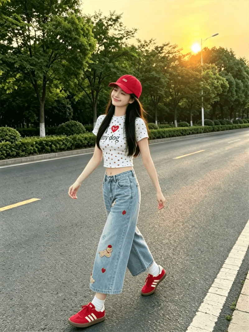 아메리칸 재미있는 강아지 자수 7 점 청바지 여성 여름 2026 새로운 무릎 아래 바지 넓은 다리 6 점 반바지 상세 이미지 4