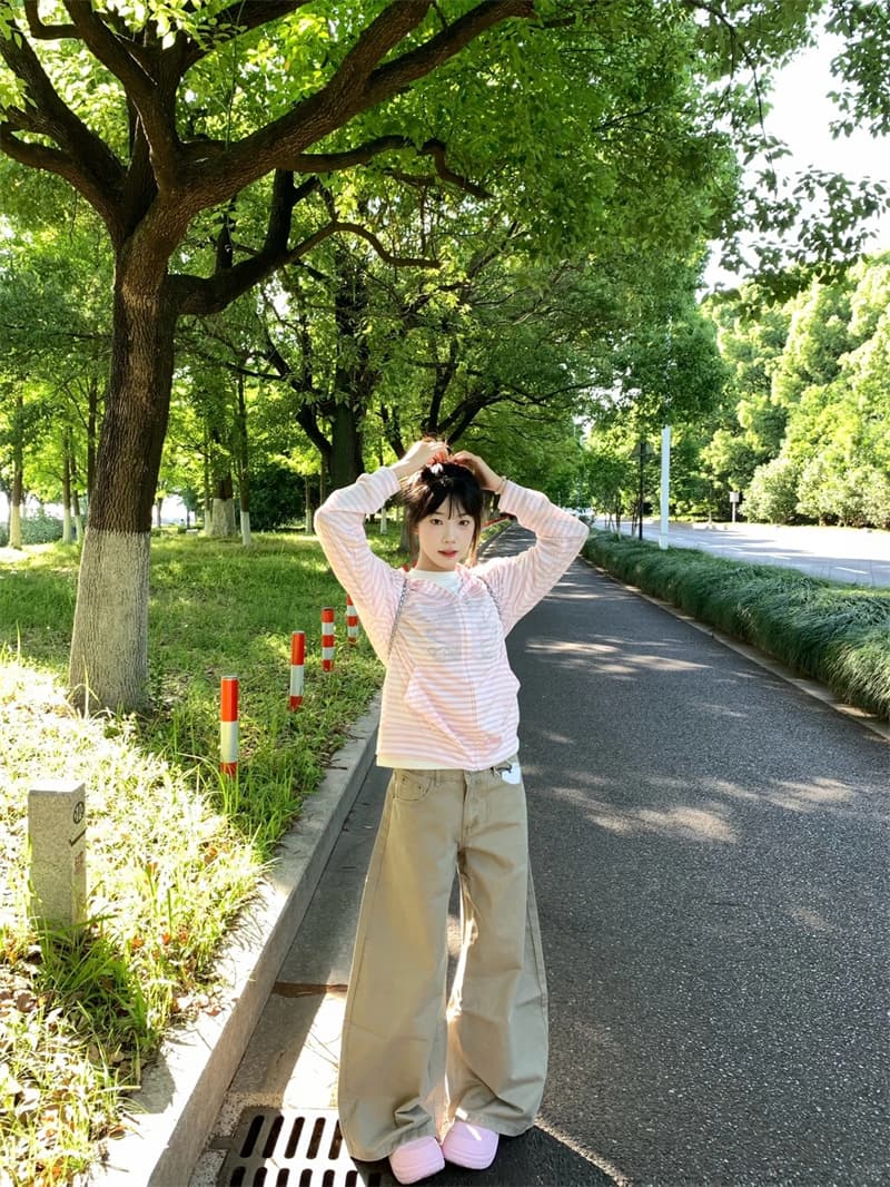 아메리칸 레트로 카키 색 워크웨어 모통이 칼 청바지 여성 봄 2026 새로운 루즈핏 스트레이트 넓은 다리 낫 바지