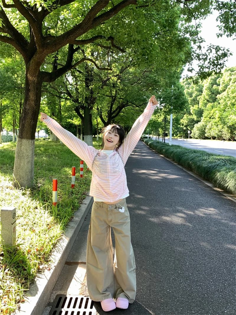 아메리칸 레트로 카키 색 워크웨어 모통이 칼 청바지 여성 봄 2026 새로운 루즈핏 스트레이트 넓은 다리 낫 바지 상세 이미지 5