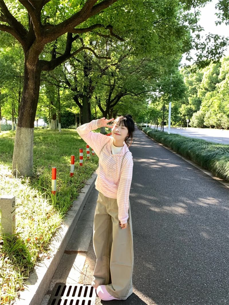 아메리칸 레트로 카키 색 워크웨어 모통이 칼 청바지 여성 봄 2026 새로운 루즈핏 스트레이트 넓은 다리 낫 바지 상세 이미지 6