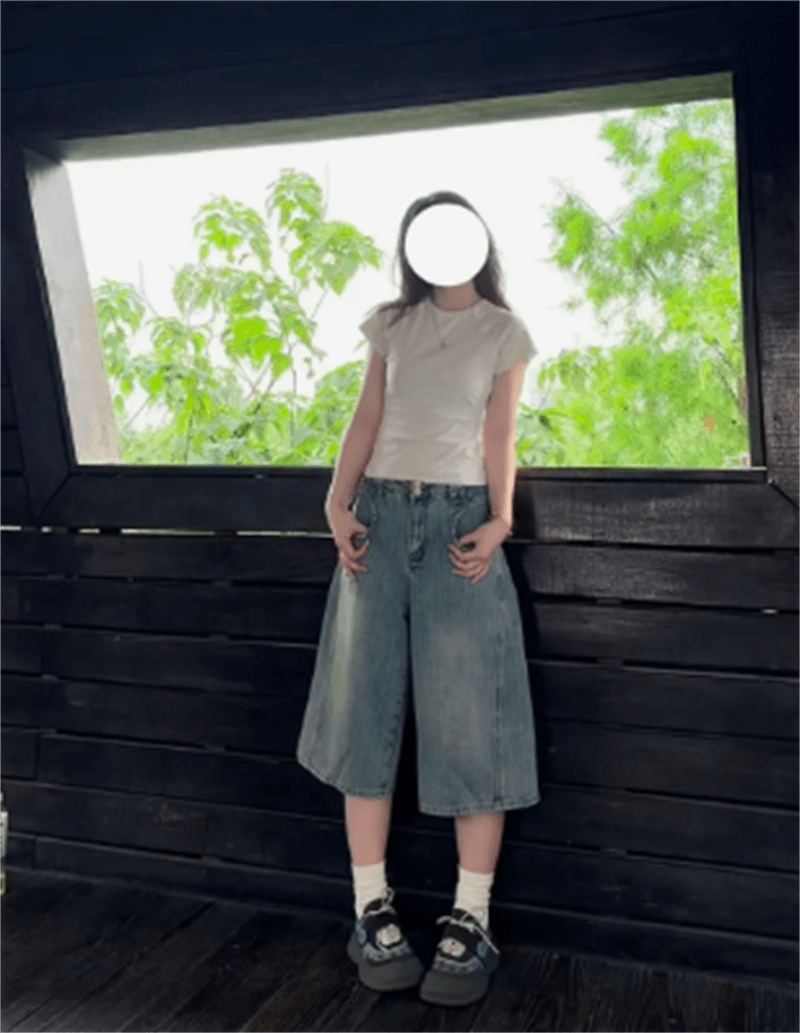 아메리칸 레트로 대나무 마디 곡물 7 점 청바지 여성 여름 2026 새로운 이중 버튼 루즈핏 6 점 바지 반바지