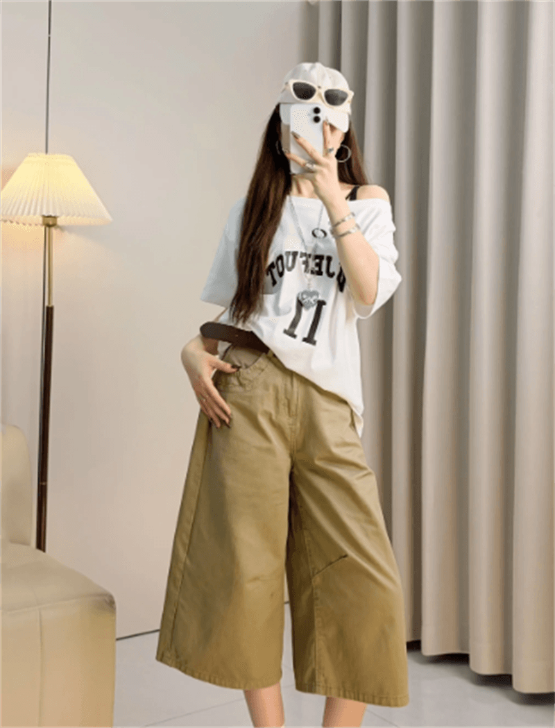 아메리칸 레트로 카키 색 7 점 청바지 여성 봄 여름 2026 새로운 루즈핏 스트레이트 넓은 다리 6 점 반바지 상세 이미지 3