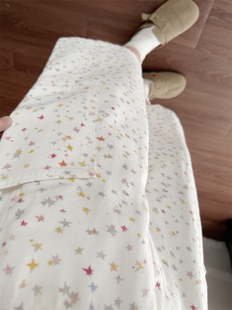 도파민 색상 별 데님 반바지 여름 작은 대중 디자인 와이드 레그 팬츠 외국 가스 다용도 7부 바지 이미지 4