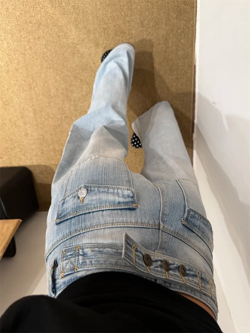 레트로 파리 버클 디자인 청바지 여성 여름 이후 가방 부서 버클 디자인 센스 와이드 레그 팬츠 키 큰 남자 길이 연장 바지 상세 이미지 2