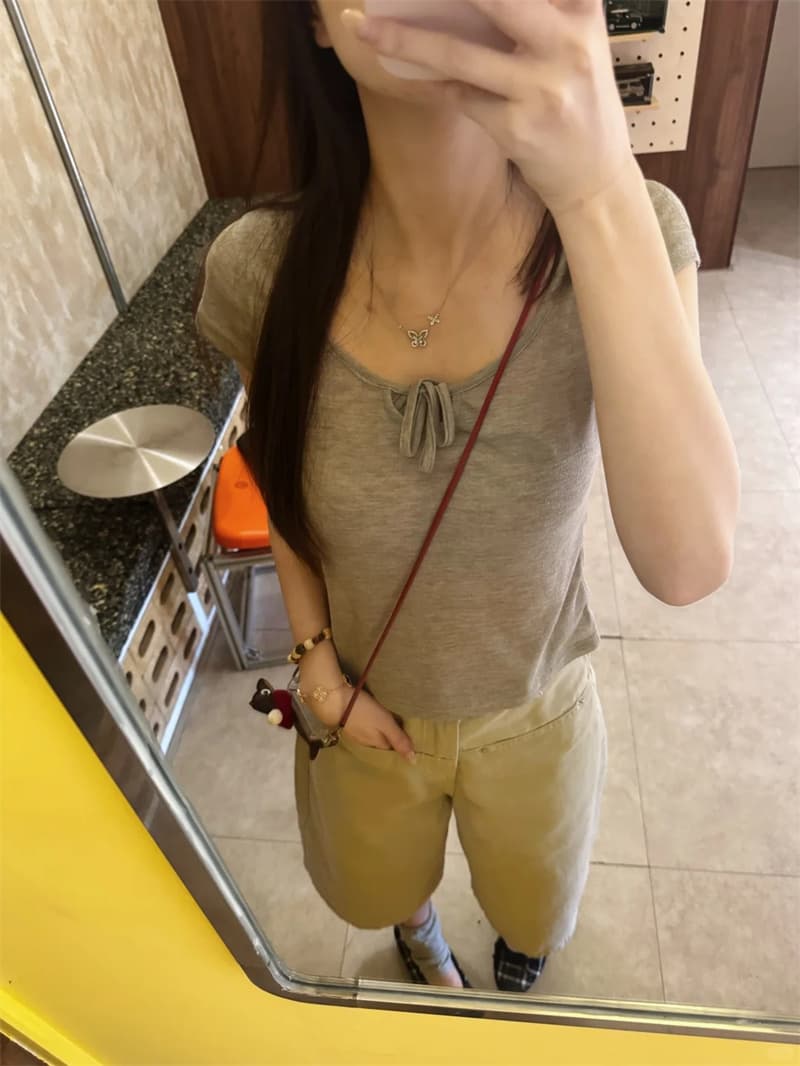 데님 반바지 여성 여름 한 부서 ins 레트로 오트밀 살구 7부 바지 느슨함 센스 출퇴근 다용도 넓은 다리 바지 상세 이미지 4