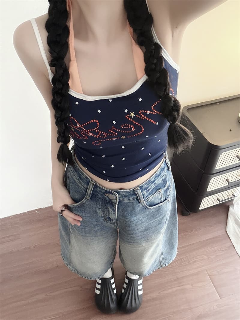 아메리칸 워싱 주름 데님 7부 바지 여름 새로운 키 큰 남자 레트로 블루 도루 센스 넓은 다리 바지 상세 이미지 8