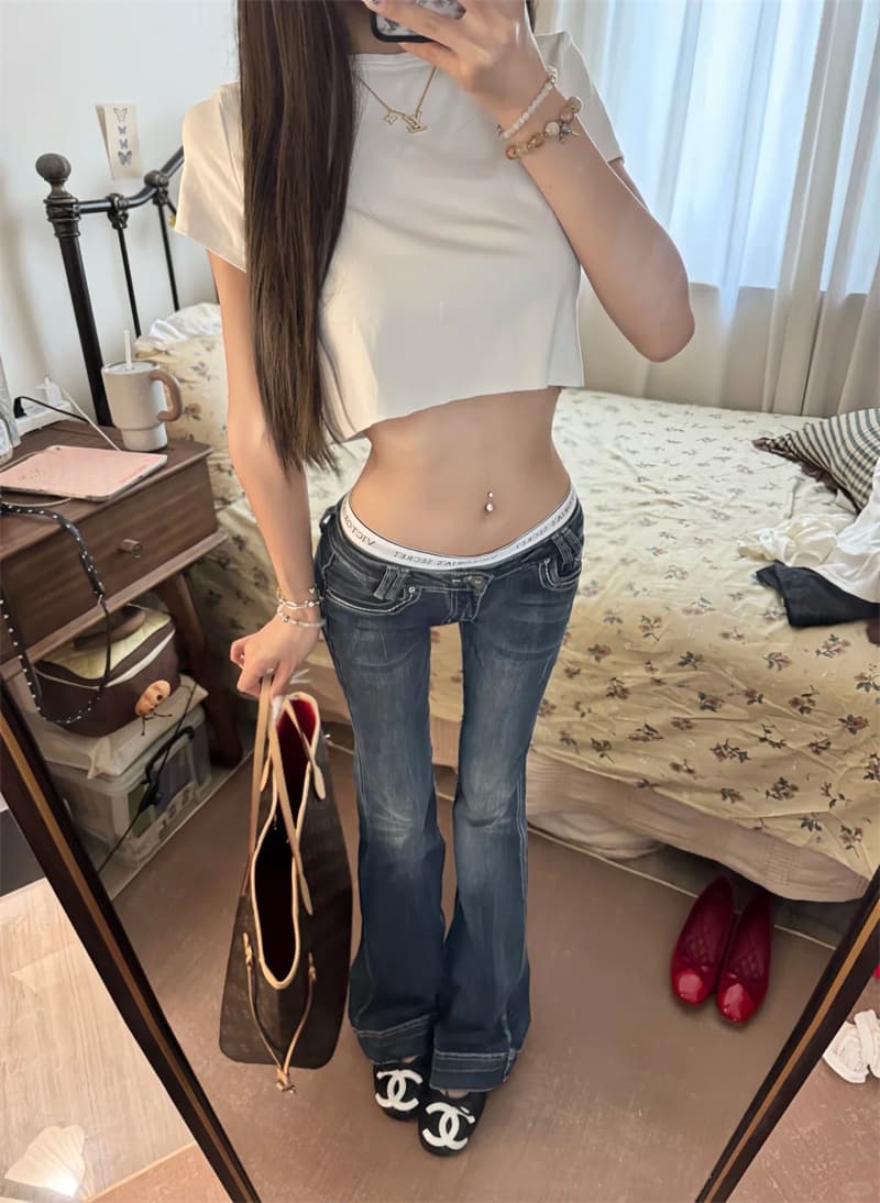 청바지 여성 2026 년 가을 레트로 높음 거리 로우 허리 바지 아메리칸 핫걸 마 오래된 디스플레이 다리 좋은 바닥 청소 부츠컷 바지