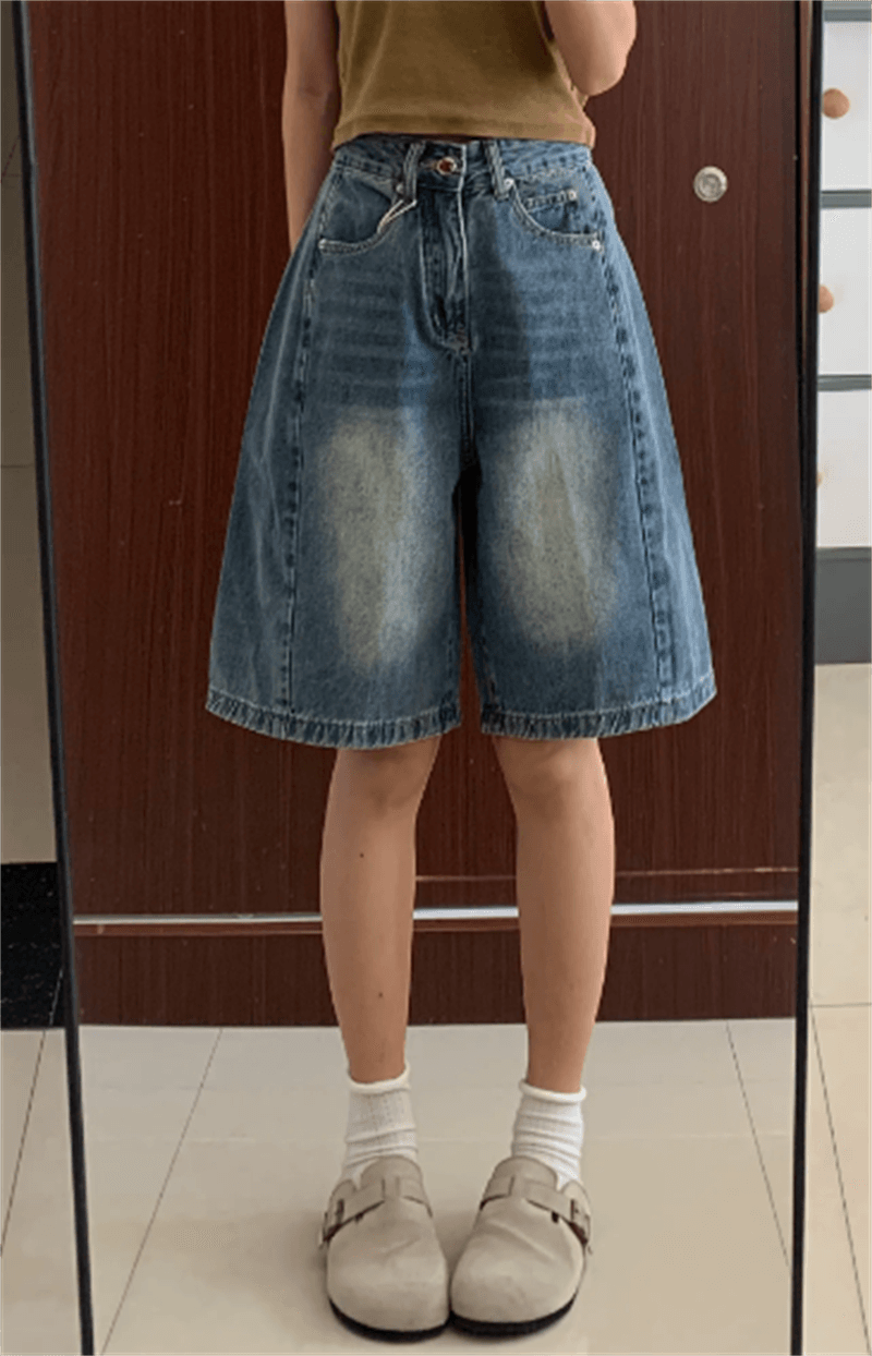 2026 새로운 bf 느긋한 바람 아메리칸 레트로 루즈핏 슬림해 보이는 워싱 하이웨이스트 5 점 청바지 여성 얇은 스타일 이미지 3