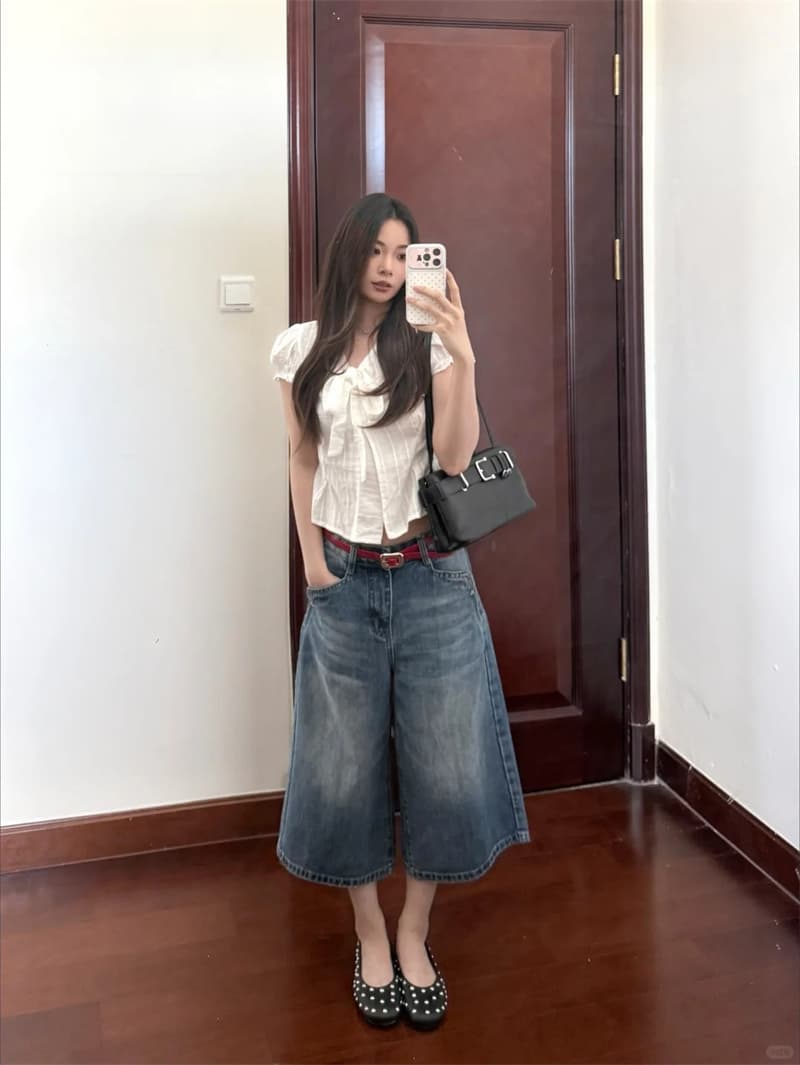 아메리칸 레트로 워싱 고양이 반드시 7 점 청바지 여성 가을 2026 새로운 루즈핏 넓은 다리 7 분 바지 반바지 이미지 4