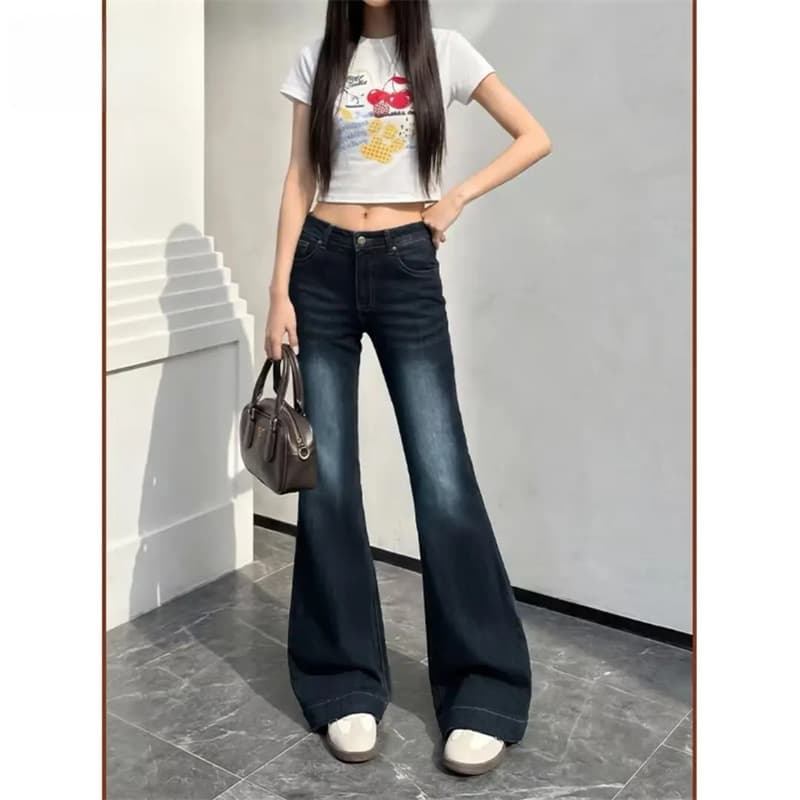 아메리칸 레트로 부츠컷 청바지 여성 가을 2026 새로운 몸매 가꾸기 아니요 막대기 다리 슬림해 보이는 호스 슈 나팔 롱 바지 상세 이미지 3