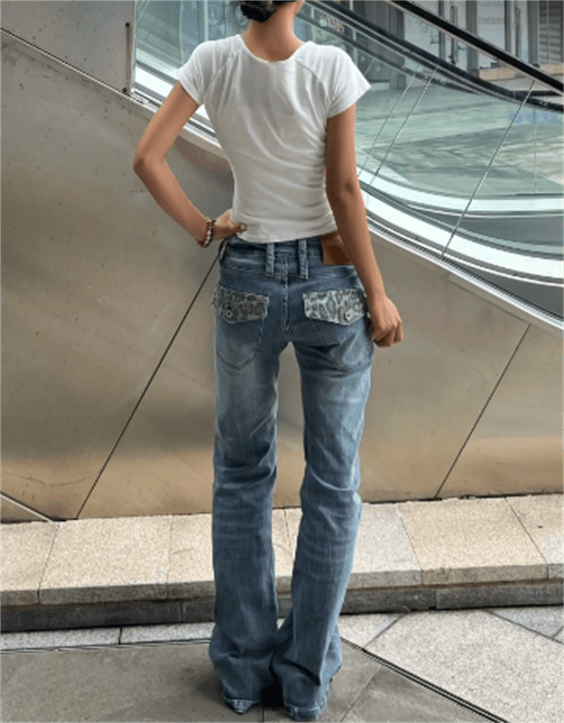 2026 새로운 핫걸 바람 레오파드 무늬 슬림해 보이는 워싱 얇은 스타일 청바지 아이들 아메리칸 바닥 청소 로우 웨이스트 레트로 좁은 에디션 이미지 3