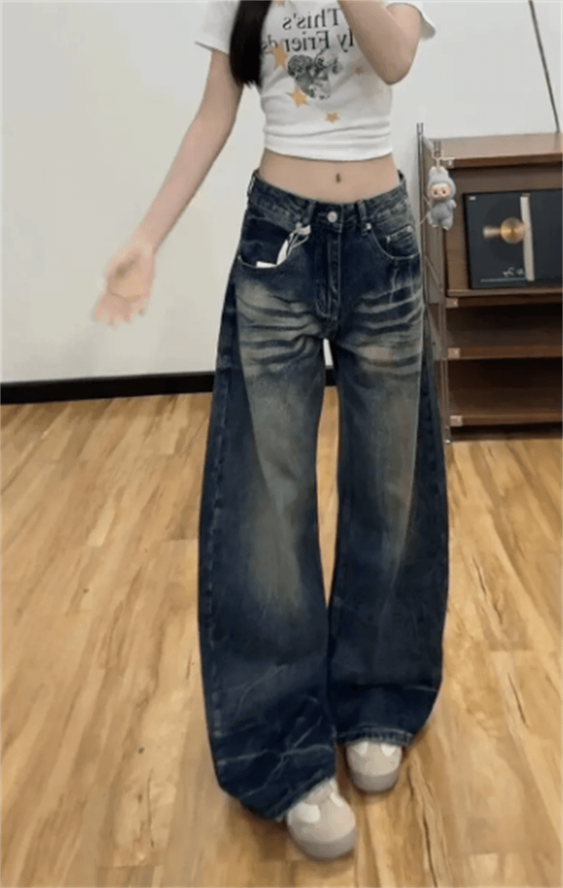 아메리칸 레트로 마 오래된 모통이 칼 바지 청바지 여성 가을 2026 새로운 하이웨이스트 루즈핏 스트레이트 넓은 다리 낫 바지 상세 이미지 5