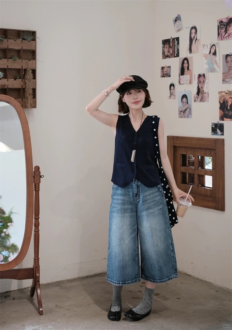 아메리칸 레트로 워싱 넓은 다리 7 점 청바지 여성 가을 2026 새로운 하이웨이스트 루즈핏 7 분 바지 반바지 이미지 3