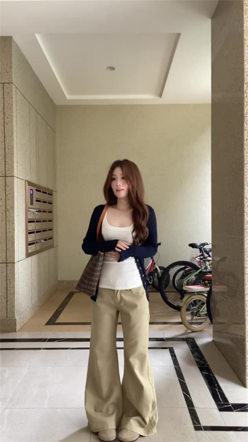한국 스타일 거리 바람 다용도 부츠컷 청바지 여성 가을 새로운 레트로 워싱 캐주얼 슬림해 보이는 도루 센스 와이드 레그 팬츠 상세 이미지 5