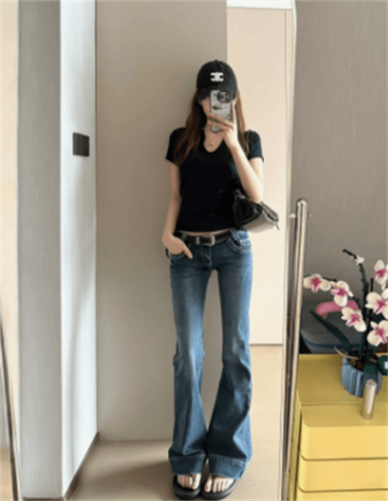 청바지 여성 이른 가을 거리 바람 로우 웨이스트 부츠컷 도루 센스 슬림해 보이는 나팔 바지 몸매 가꾸기 다용도 키 큰 남자 바닥 청소 바지