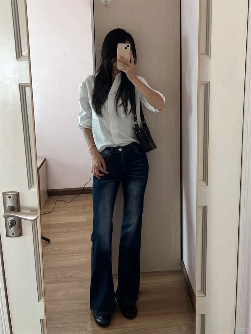 청바지 여성 이른 가을 2026 새로운 레트로 항구 바람 마 오래된 고급 센스 나팔 바지 몸매 가꾸기 도루 센스 호스 슈 바지 트렌디 상세 이미지 3