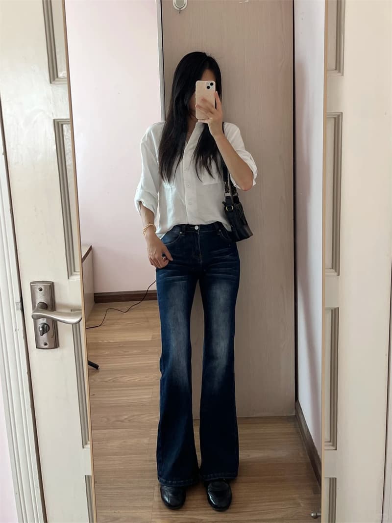 청바지 여성 이른 가을 2026 새로운 레트로 항구 바람 마 오래된 고급 센스 나팔 바지 몸매 가꾸기 도루 센스 호스 슈 바지 트렌디 상세 이미지 5