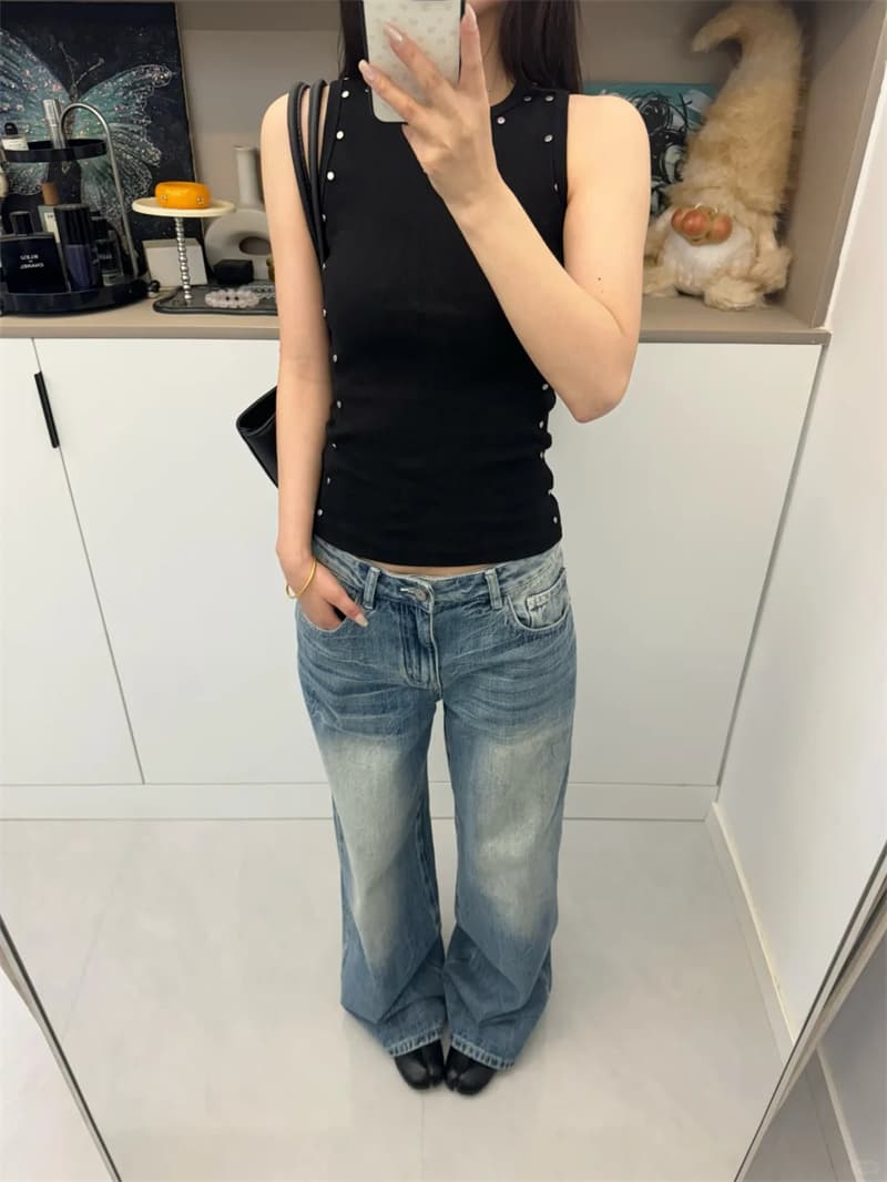 청바지 여성 이른 가을 디자인 센스 레트로 연삭 화이트 워싱 다용도 와이드 레그 팬츠 자수 플립 커버 주머니 바닥 청소 긴 바지 상세 이미지 3