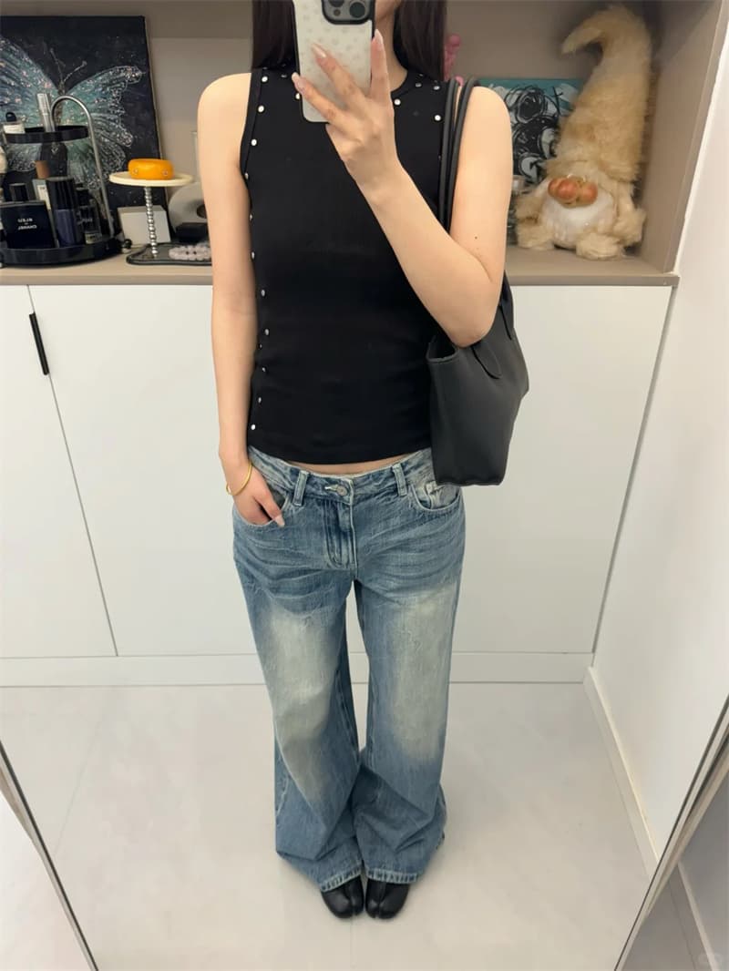 청바지 여성 이른 가을 디자인 센스 레트로 연삭 화이트 워싱 다용도 와이드 레그 팬츠 자수 플립 커버 주머니 바닥 청소 긴 바지 상세 이미지 9
