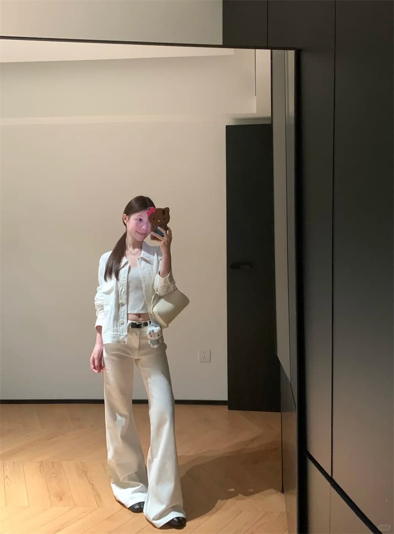 마이크로 지방 mm 거리 로우 웨이스트 다용도 청바지 여성 가을 새로운 화이트 레트로 워싱 스트레이트 슬림해 보이는 와이드 레그 팬츠 이미지 2