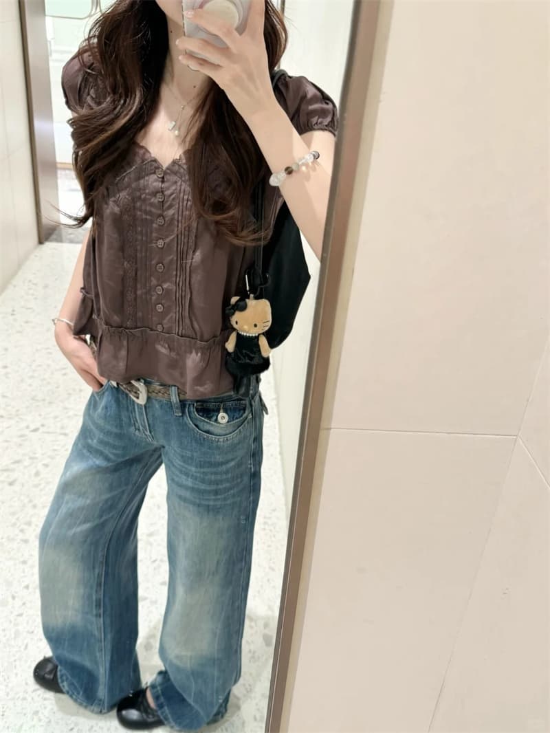 아메리칸 레트로 워싱 넓은 다리 청바지 여성 가을 2026 새로운 하이웨이스트 루즈핏 스트레이트 벽오동 바닥 청소 바지 이미지 3