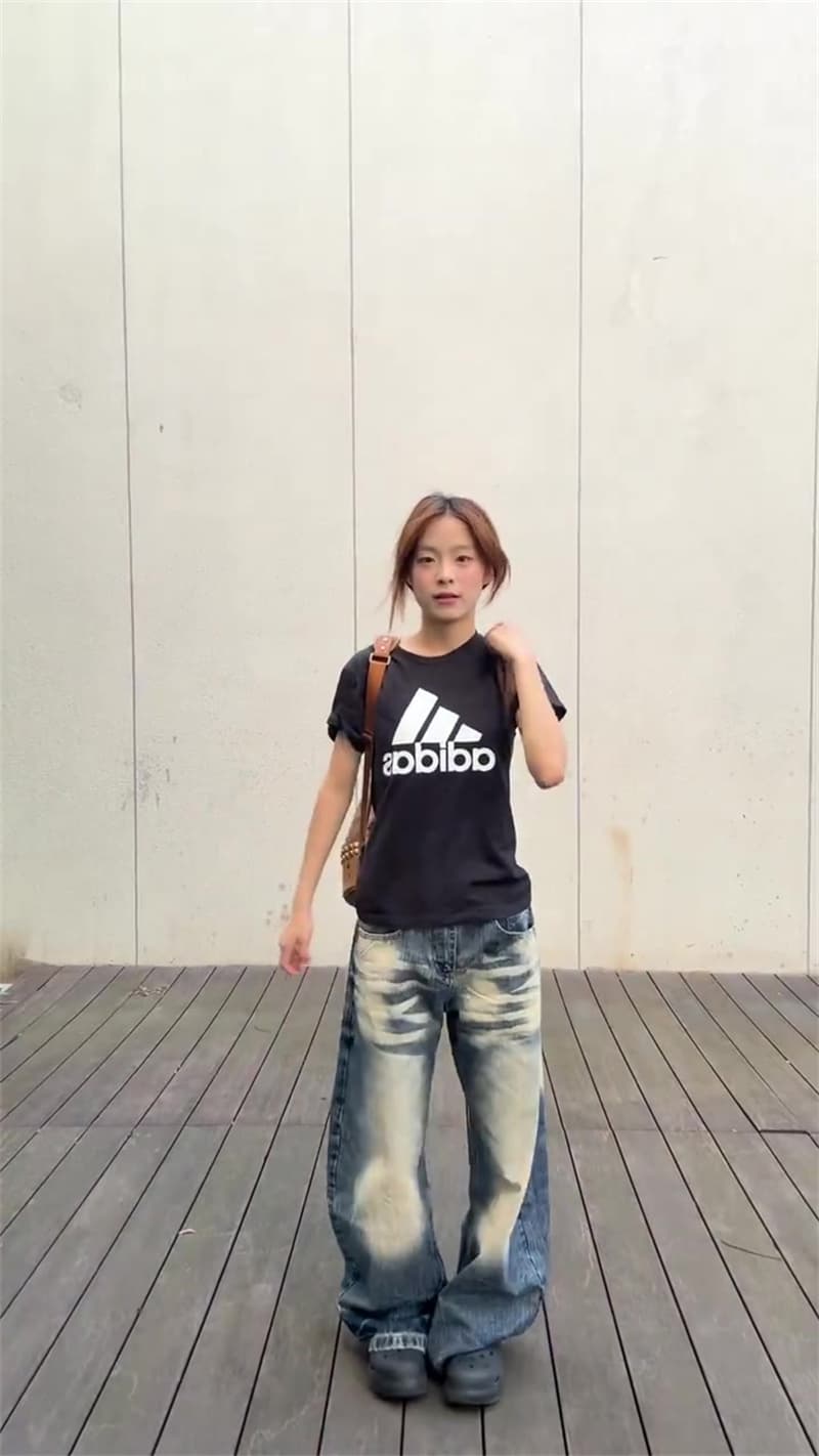 청바지 여성 가을 레트로 워싱 연삭 화이트 대나무 마디 곡물 루즈핏 슬림해 보이는 모통이 칼 바지 키 큰 남자 길이 연장 바닥 청소 바지 상세 이미지 3