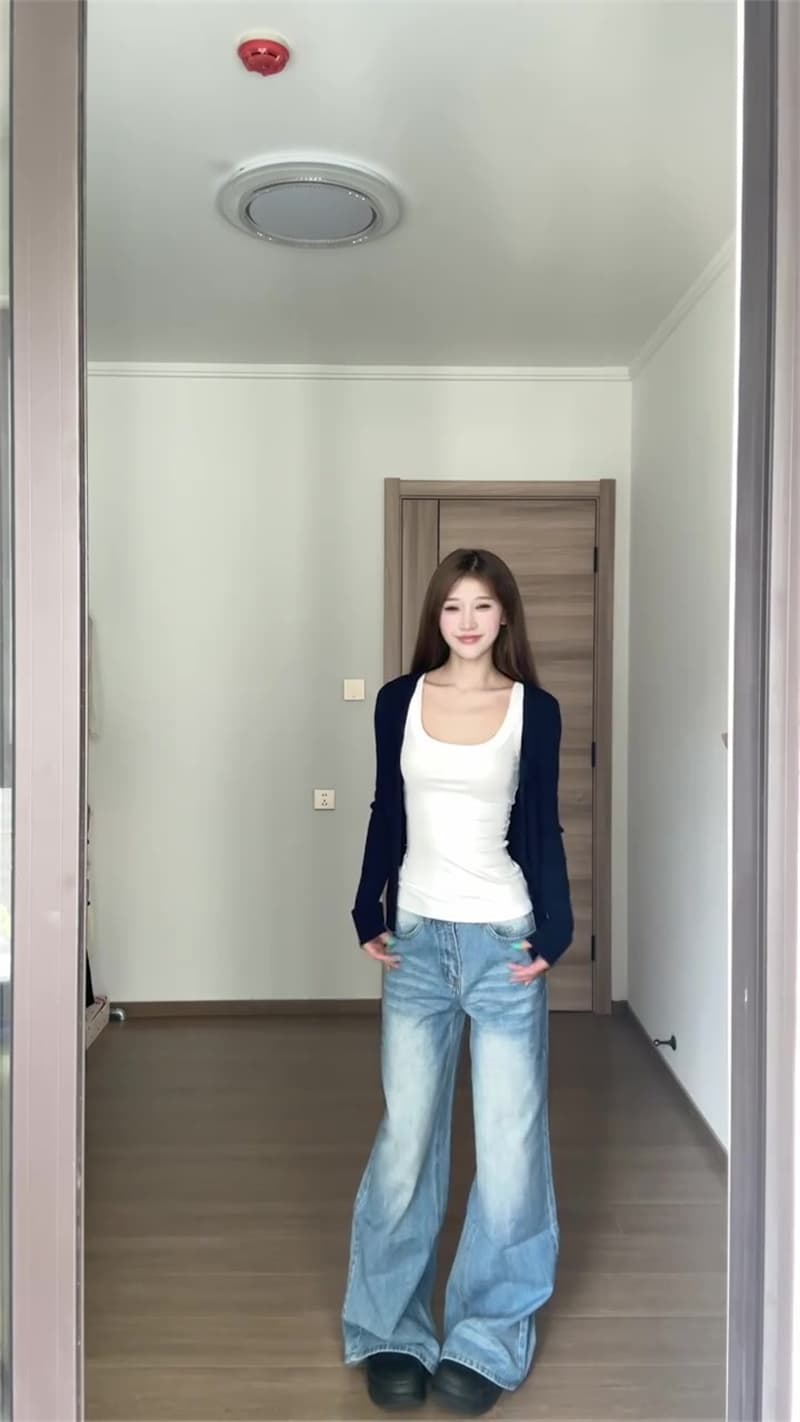 아메리칸 레트로 파란색 주름 넓은 다리 청바지 여성 가을 2026 새로운 워싱 마 오래된 루즈핏 바지 상세 이미지 6