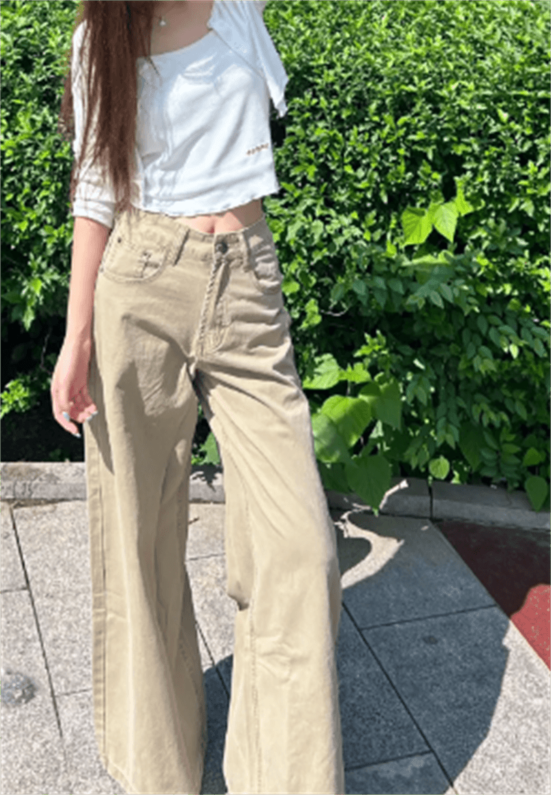 빅 사이즈 아메리칸 청바지 여성 가을 카키 색 키 큰 남자 길이 연장 와이드 레그 팬츠 지방 mm 슬림해 보이는 캐주얼 바닥 청소 바지 상세 이미지 3