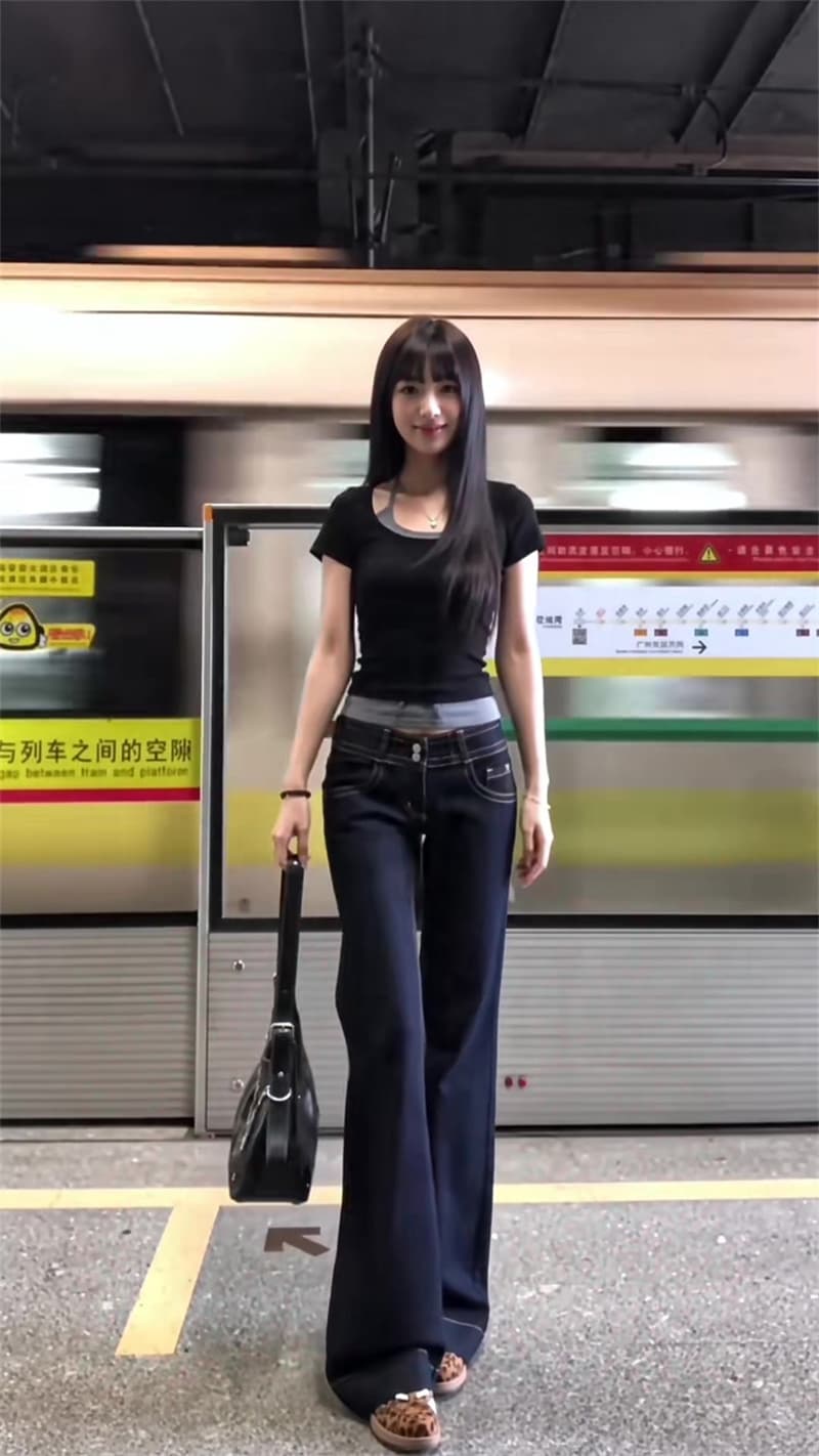아메리칸 레트로 진한 파란색 더블 허리 버클 부츠컷 청바지 여성 가을 2026 새로운 하이웨이스트 몸매 가꾸기 나팔 바지