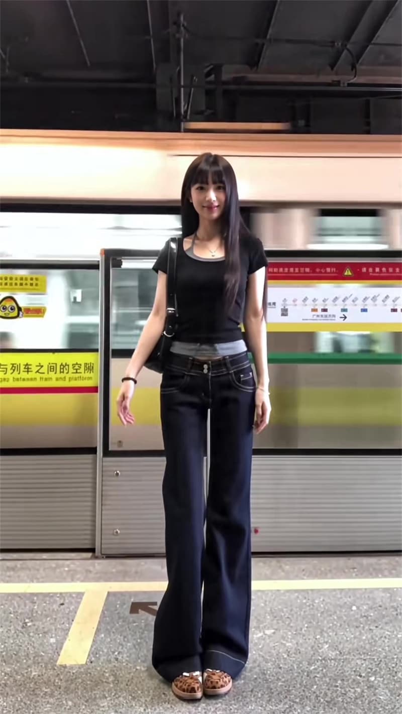 아메리칸 레트로 진한 파란색 더블 허리 버클 부츠컷 청바지 여성 가을 2026 새로운 하이웨이스트 몸매 가꾸기 나팔 바지 상세 이미지 2