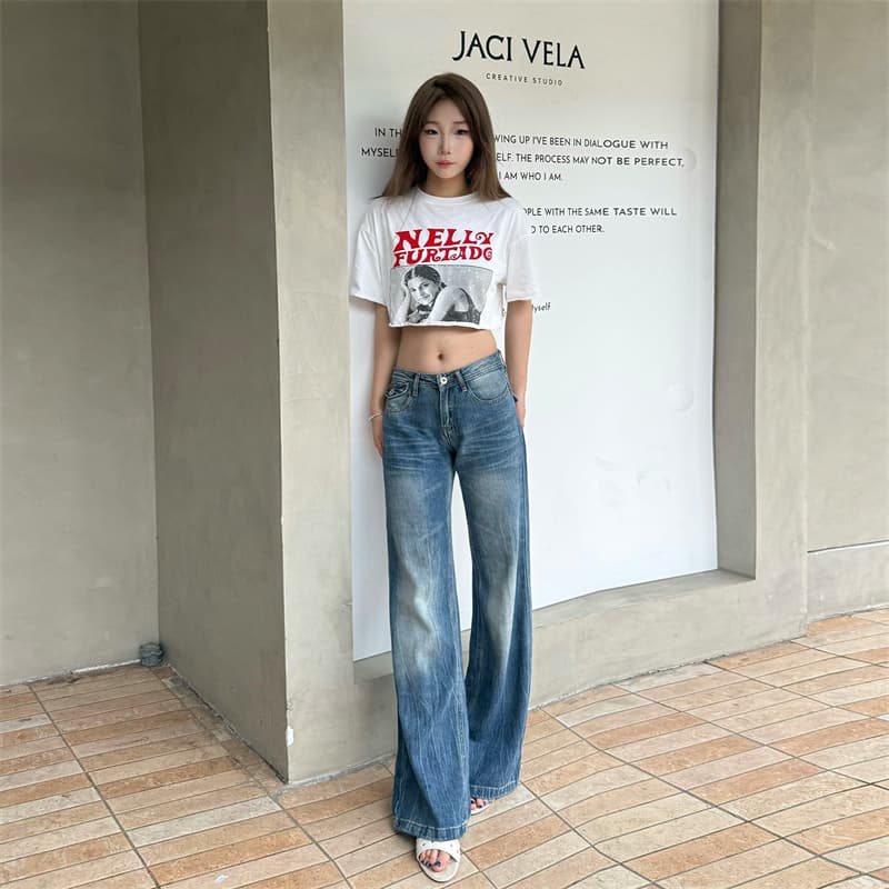 아메리칸 레트로 워싱 넓은 다리 청바지 여성 가을 2026 새로운 하이웨이스트 루즈핏 스트레이트 벽오동 바닥 청소 바지 상세 이미지 5