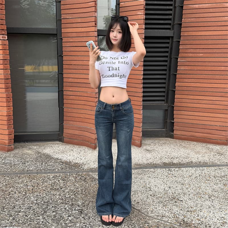 아메리칸 레트로 부츠컷 청바지 여성 가을 2026 새로운 로우 웨이스트 몸매 가꾸기 슬림해 보이는 아니요 막대기 다리 바닥 청소 나팔 바지 상세 이미지 6