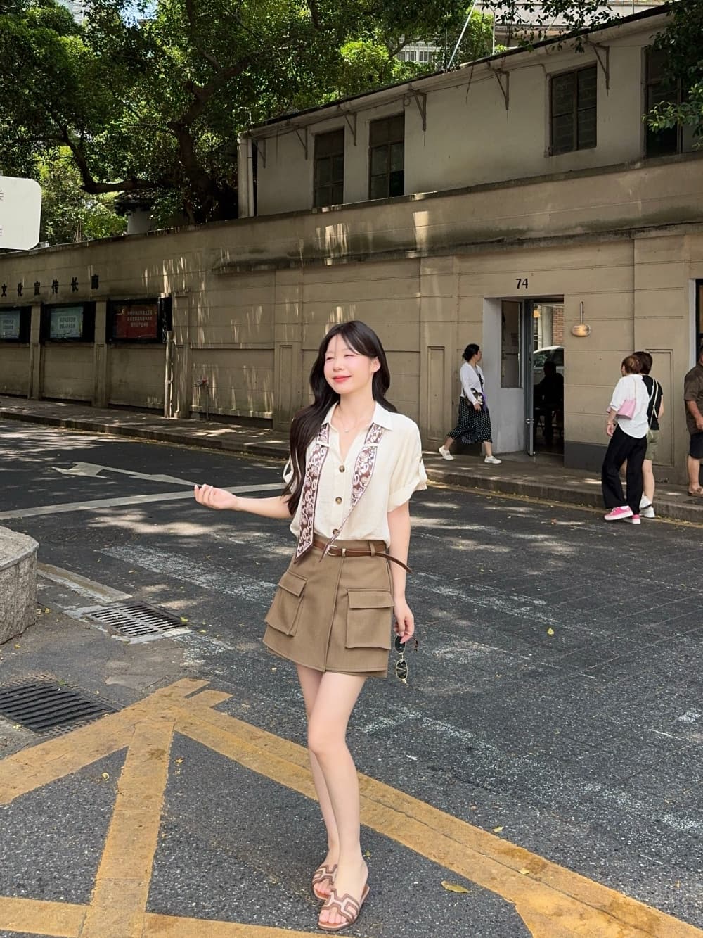 실사 여름 빛 요리 한 바람 세트 여성 폴로 칼라 디자인 센스 셔츠 코디 하이웨이스트 캐주얼 슬림해 보이는 워크웨어 반바지 상세 이미지 5
