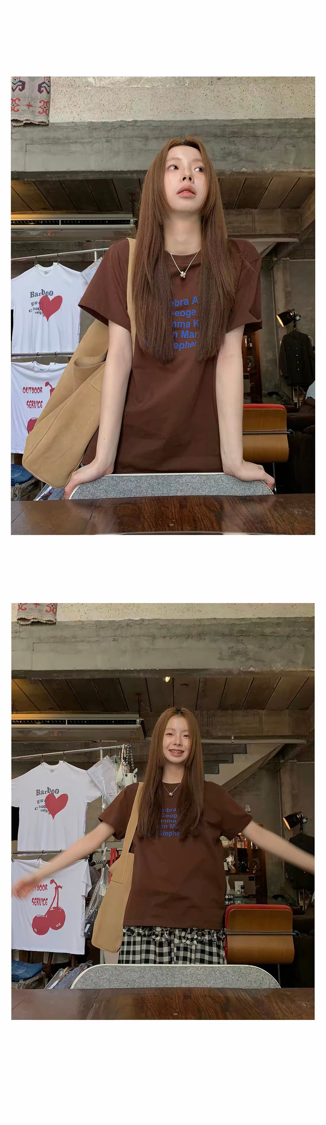 선적 중 여름 새로운 수유 반팔 티셔츠 출산 후 루즈핏 슬림해 보이는 먹이주기 프린트 맨위 티셔츠 프로 피부 상세 이미지 5