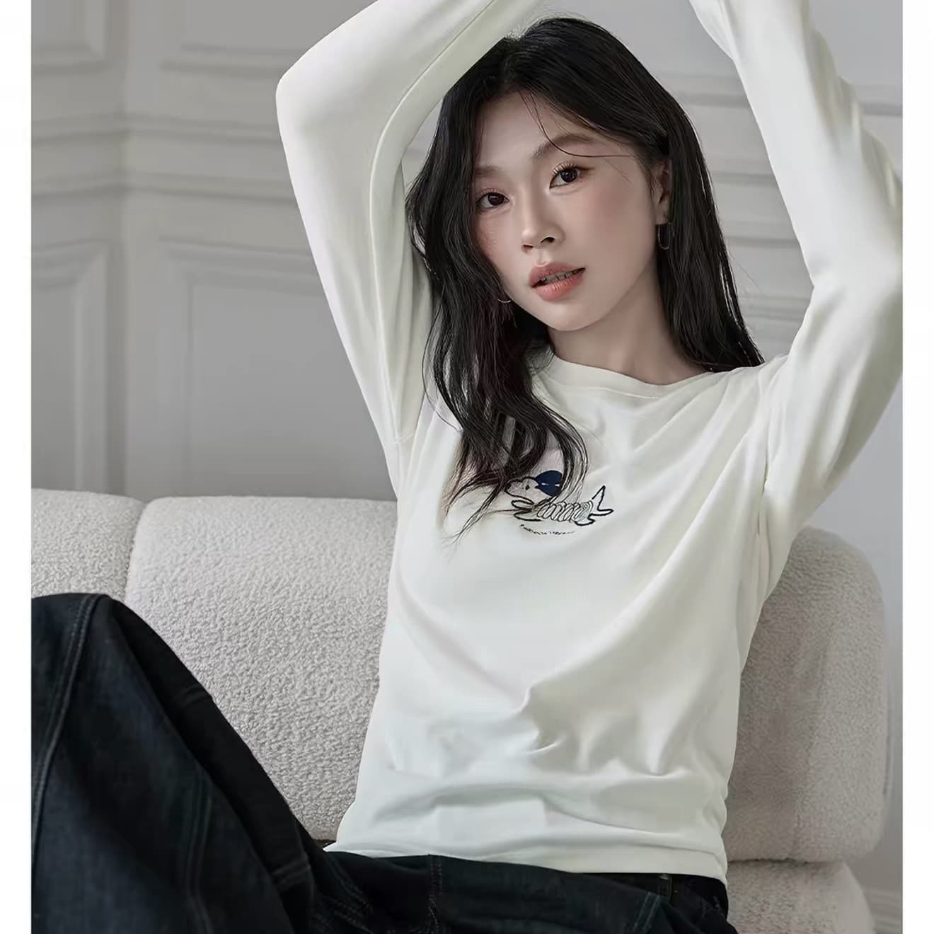 모유 수유 가을 겨울 수유 순면 티셔츠 달 마침표 다용도 슬림해 보이는 긴팔 먹이주기 강아지 만나는 맨위 이미지 5