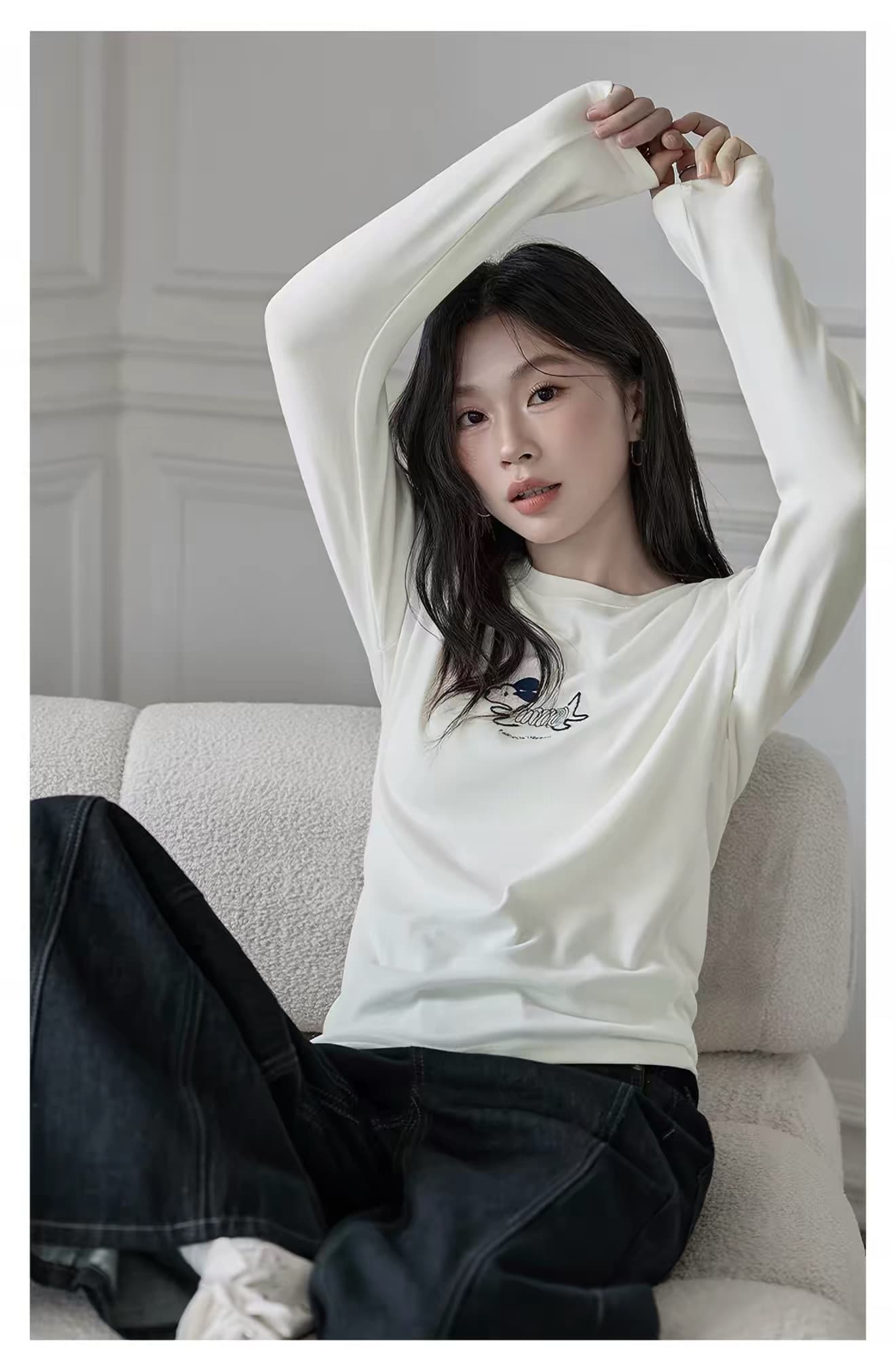 모유 수유 가을 겨울 수유 순면 티셔츠 달 마침표 다용도 슬림해 보이는 긴팔 먹이주기 강아지 만나는 맨위 상세 이미지 1