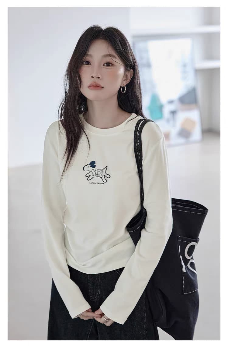 모유 수유 가을 겨울 수유 순면 티셔츠 달 마침표 다용도 슬림해 보이는 긴팔 먹이주기 강아지 만나는 맨위 상세 이미지 4