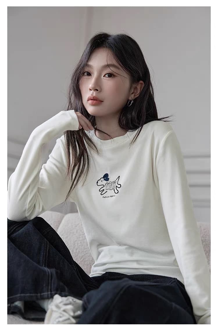 모유 수유 가을 겨울 수유 순면 티셔츠 달 마침표 다용도 슬림해 보이는 긴팔 먹이주기 강아지 만나는 맨위 상세 이미지 6