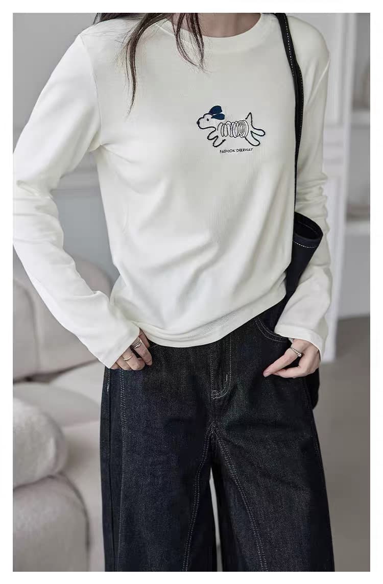 모유 수유 가을 겨울 수유 순면 티셔츠 달 마침표 다용도 슬림해 보이는 긴팔 먹이주기 강아지 만나는 맨위 상세 이미지 7