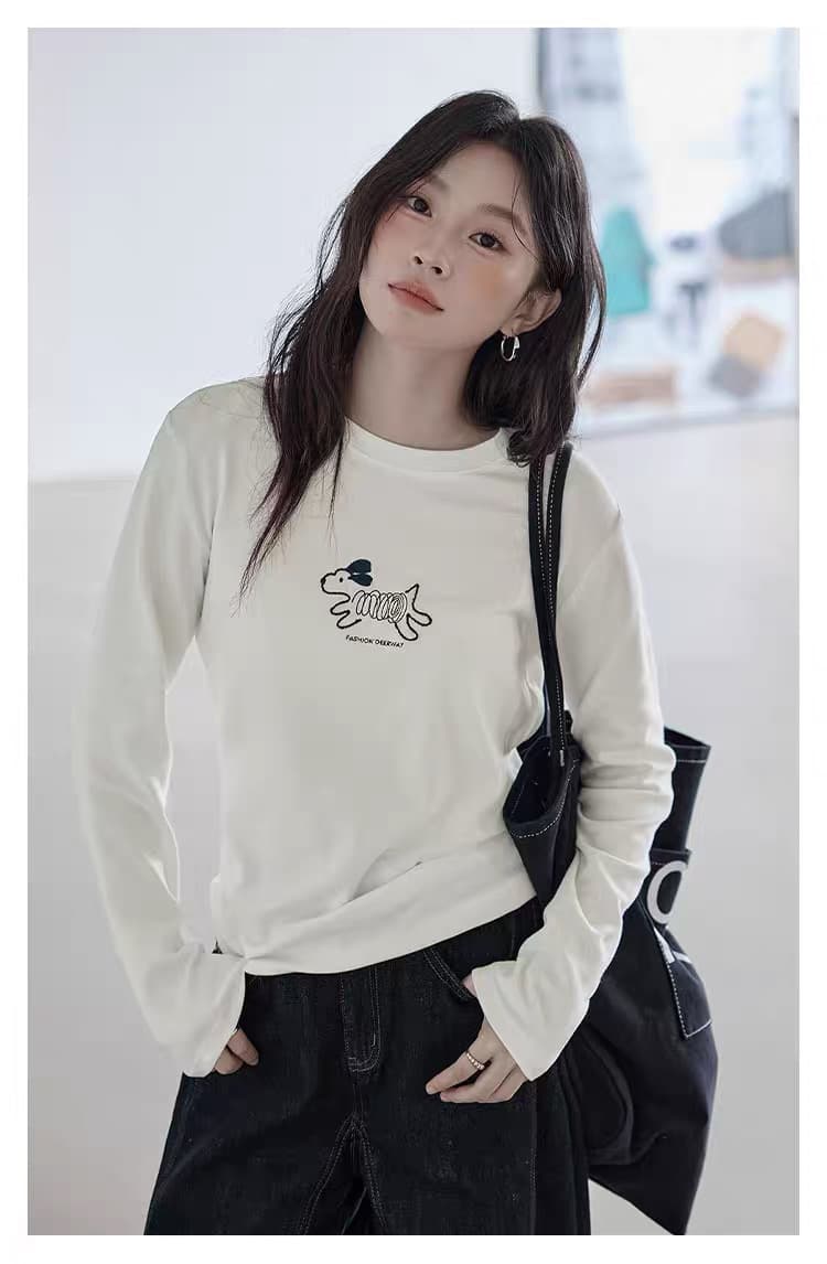 모유 수유 가을 겨울 수유 순면 티셔츠 달 마침표 다용도 슬림해 보이는 긴팔 먹이주기 강아지 만나는 맨위 상세 이미지 8
