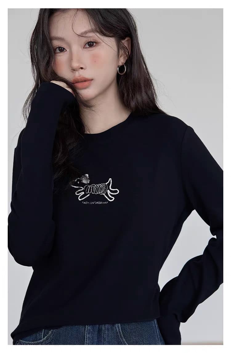 모유 수유 가을 겨울 수유 순면 티셔츠 달 마침표 다용도 슬림해 보이는 긴팔 먹이주기 강아지 만나는 맨위 상세 이미지 12