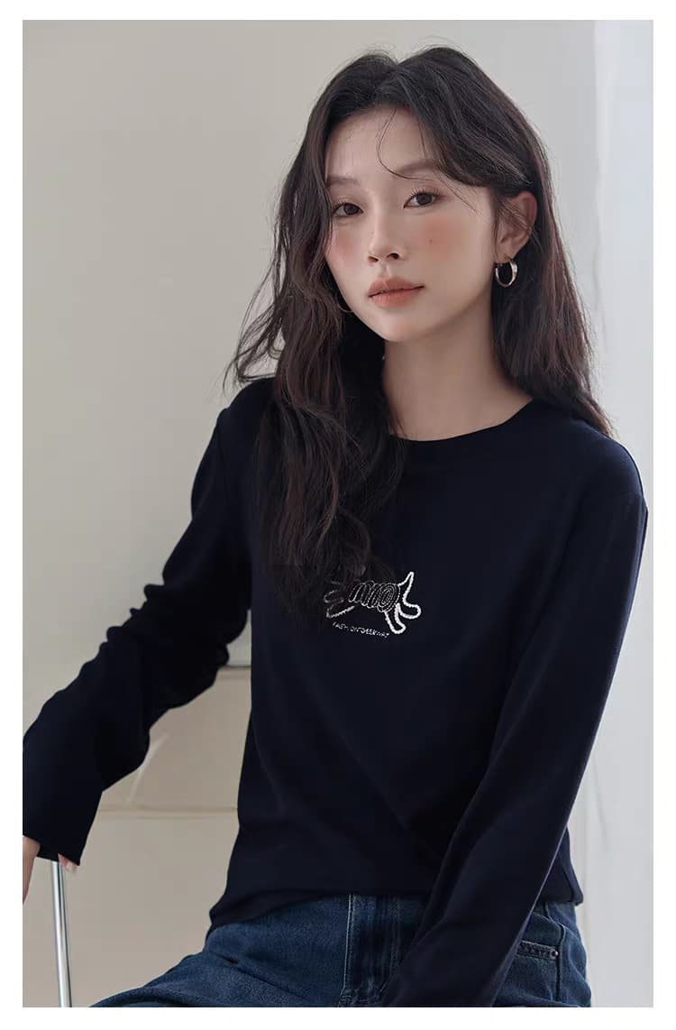 모유 수유 가을 겨울 수유 순면 티셔츠 달 마침표 다용도 슬림해 보이는 긴팔 먹이주기 강아지 만나는 맨위 상세 이미지 13