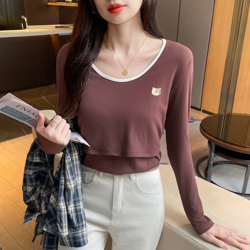 실사 가을 겨울 수유 순면 긴팔 티셔츠 출산 후 달 마침표 슬림해 보이는 먹이주기 키티 만나는 맨위 이미지 4