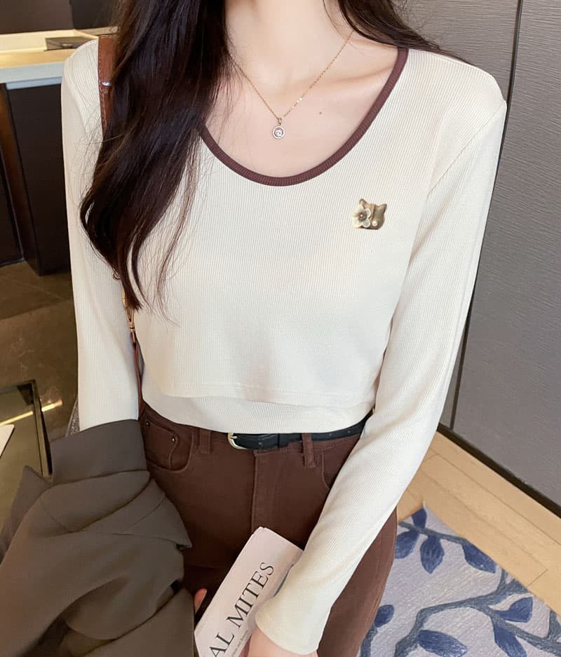 실사 가을 겨울 수유 순면 긴팔 티셔츠 출산 후 달 마침표 슬림해 보이는 먹이주기 키티 만나는 맨위 상세 이미지 6